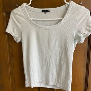 Cropped white/baby blue ribbed shirt